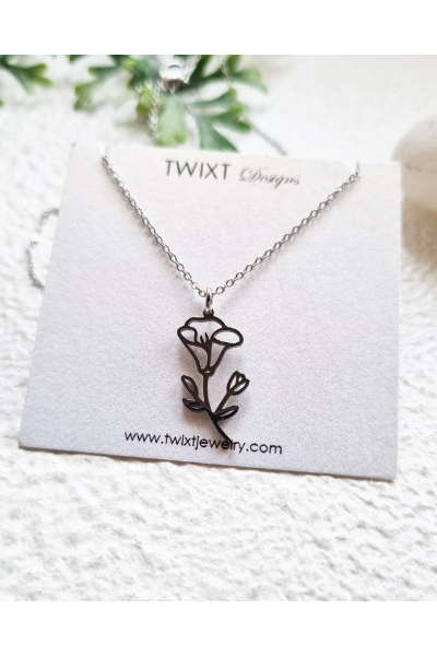 September Birth Flower - Morning Glory - Necklace Silver - PD451